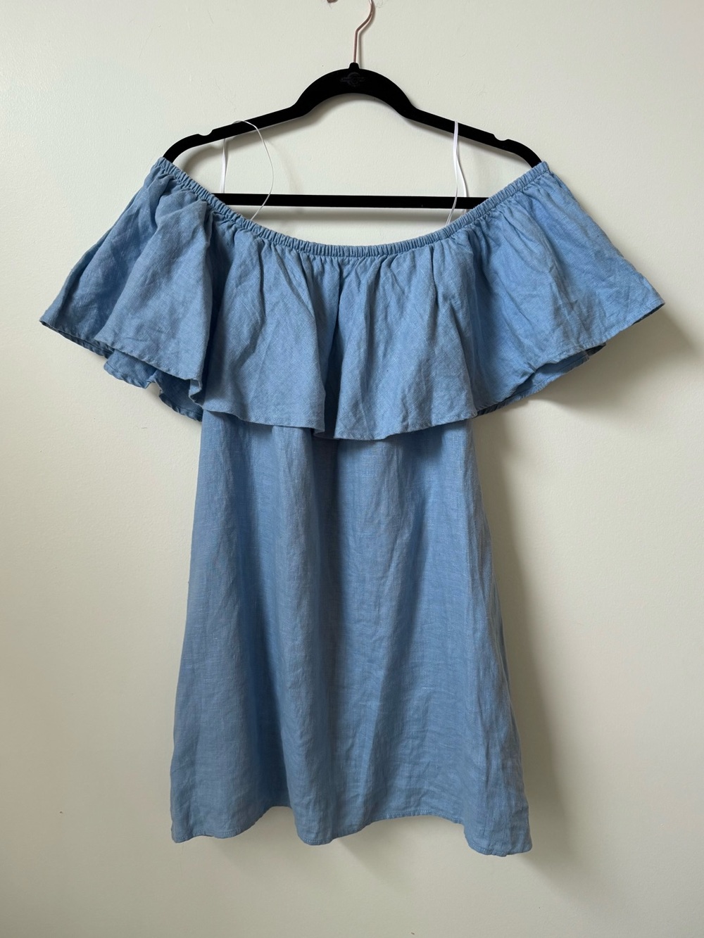 REFORMATION 100% linen off shoulder shift dress